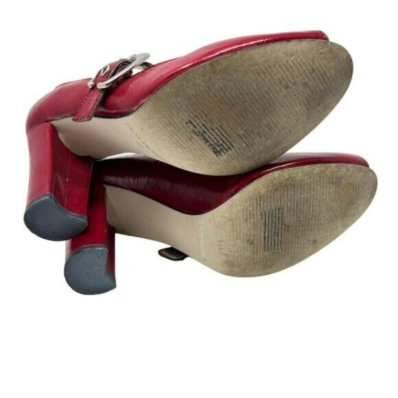Red Patent Leather Heels Pumps Enzo Angiolini Peep Toe Pin Up Twee Glam Size 6 - Picture 8 of 9